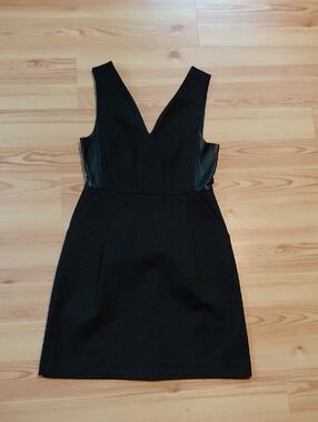 Madewell Black/Charcoal V-Neck Mini Dress with Leather panels